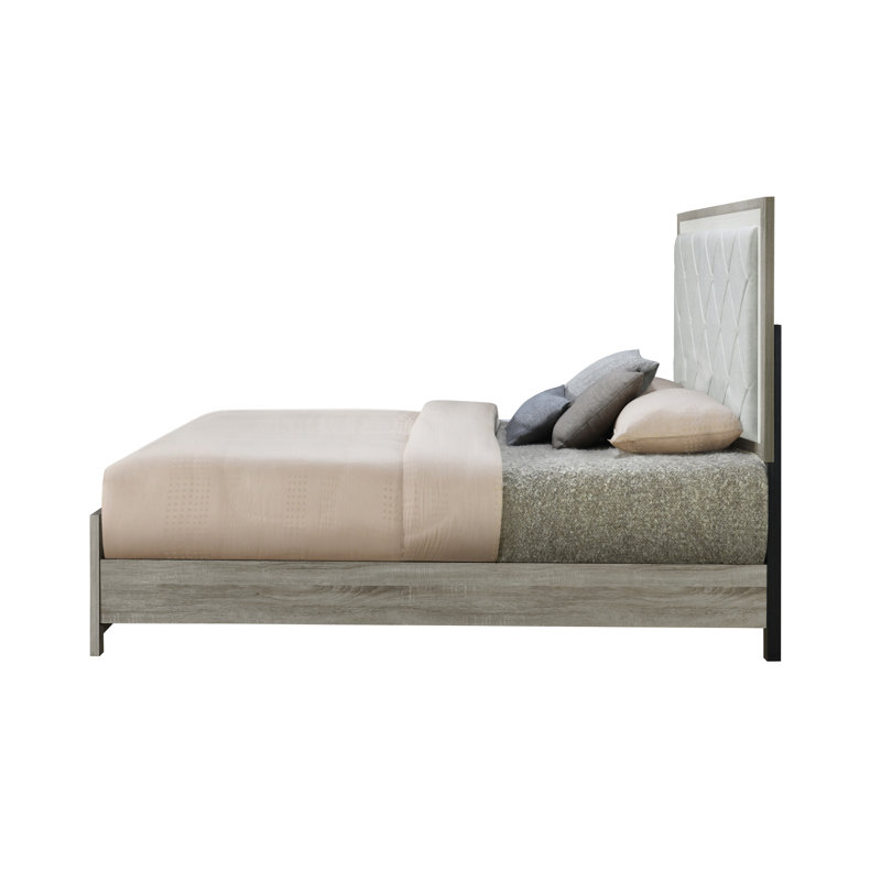 Lit tapissier Shaunda, Beige, Grand