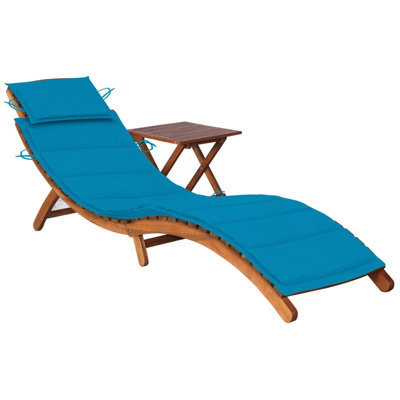 Chaise longue simple en acacia avec coussins et table de 72,4 po Cayli