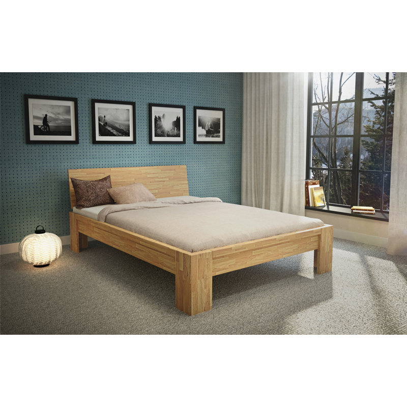 Daezon Solid Wood Bed, European Kingsize (160 x 200cm), Brown