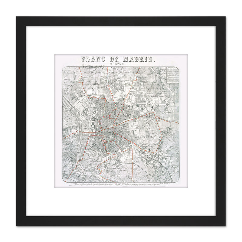 Map Antique Morales 1879 Madrid City Plan Old Replica 1 Piece Single Picture Frame Painting