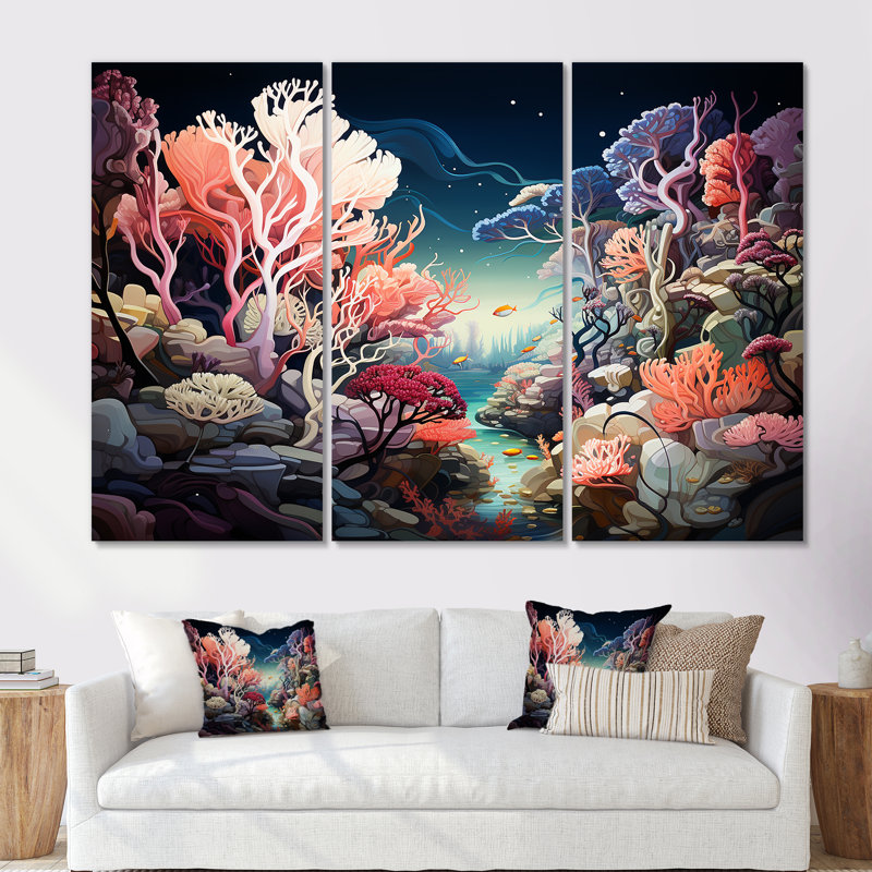 Ensemble de salon Coral World Expression I - Coastal Coral Under Water, Toile tendue, H 40 po x l 60 po x P 1 po