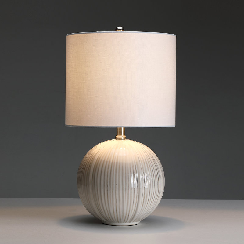 White Ceramic Table Lamp With Drum Shade