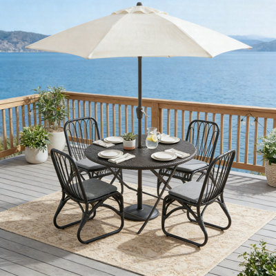 Ensemble repas 5 pièces en osier avec table en rotin et chaises pour patio, terrasse, cour