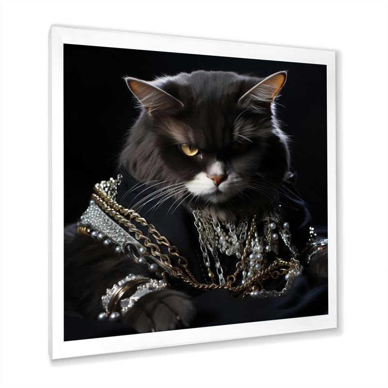 Gangsta Glam Cool Cat I, Cadre simple blanc, H 16 po x l 16 po x P 1 po