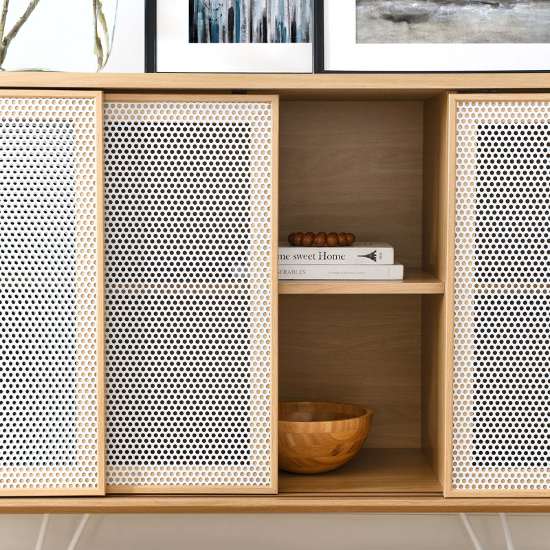 Nomad Modern Oak Sideboard with Sliding Metal Mesh Doors