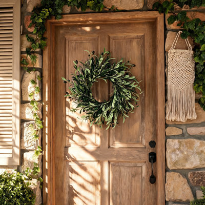 17.72 Inch Artificial Olive Wreath for Front Door Faux Greenery Wreath with Olives Year-Round Wall Home Decor