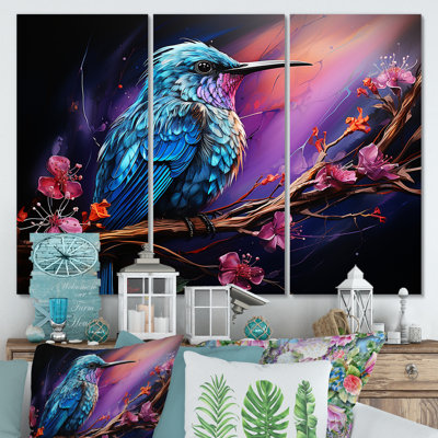 Colibri bleu floral Twilight Wonder - Art mural colibri