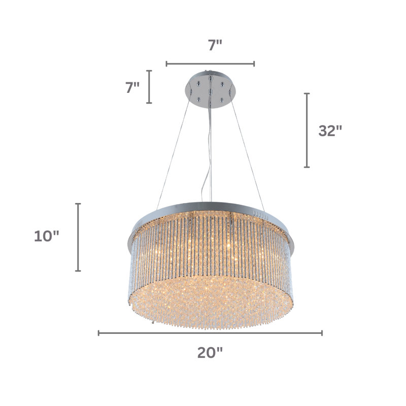 Lustre en cristal Hockaday, H 12 po x l 20 po x P 20 po, 18 lumières
