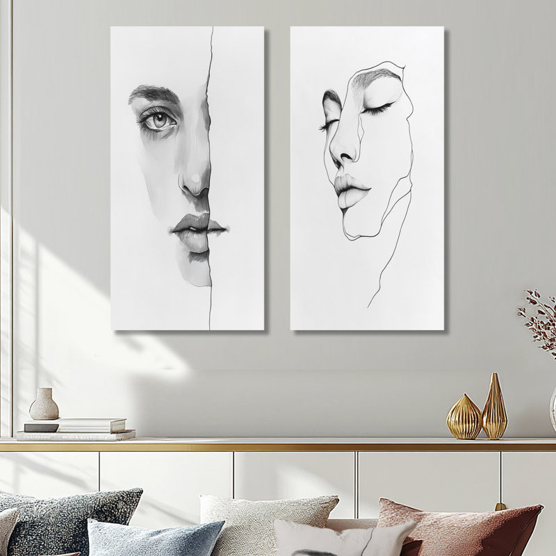 Silhouette abstraite femme - ensemble de 2 décorations murales en métal Portrait, 40" H x 40" W