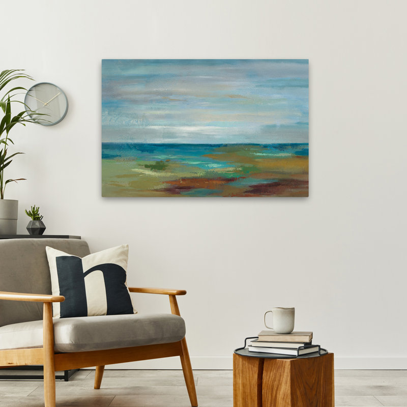 Wispy Clouds - abstrait beige bleu brun, H 36 po x l 24 po