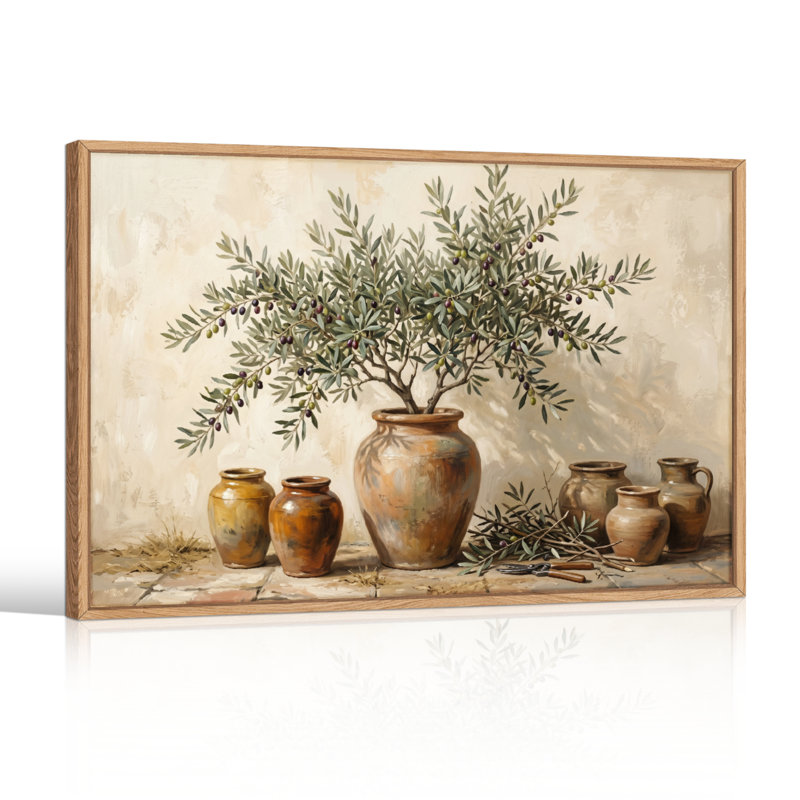 Ensemble de 1 tableau sur toile représentant un vase à olives, H 24 po x l 36 po, Natural
