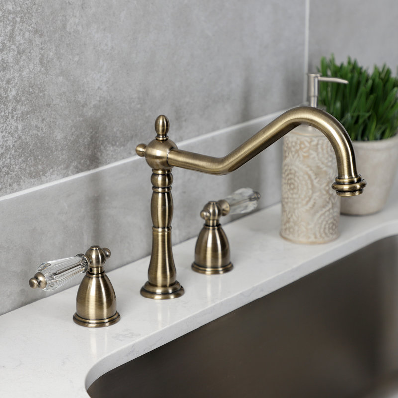 Kingston Brass Wilshire Double-Handle Widespread Kitchen Faucet, Without Spray, Antique Brass