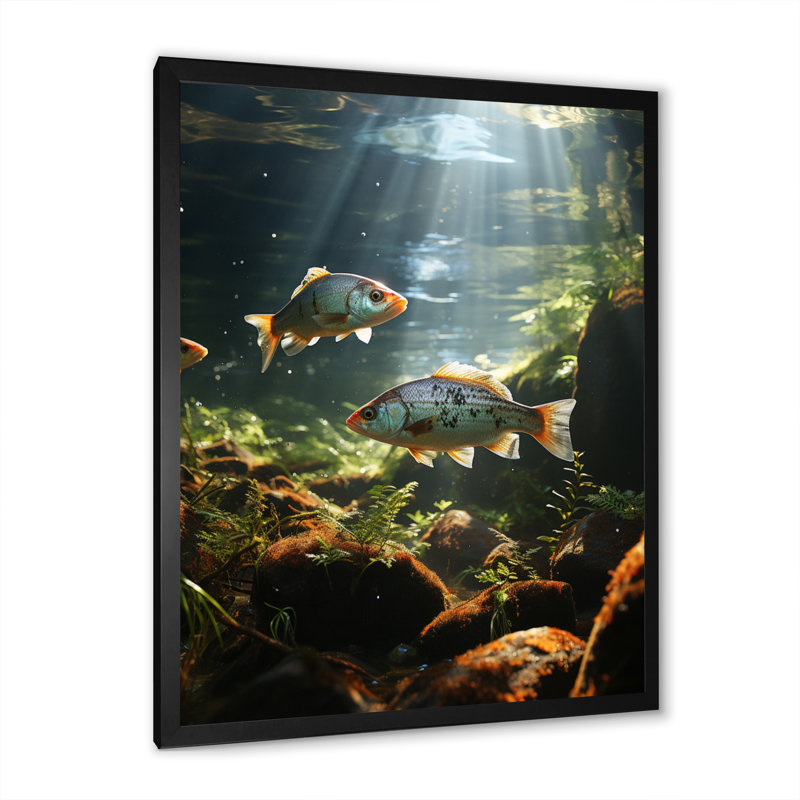 «Hiromu Fishing Rustic River I» sur toile, Cadre photo noir, H 20 po x l 12 po x P 1 po