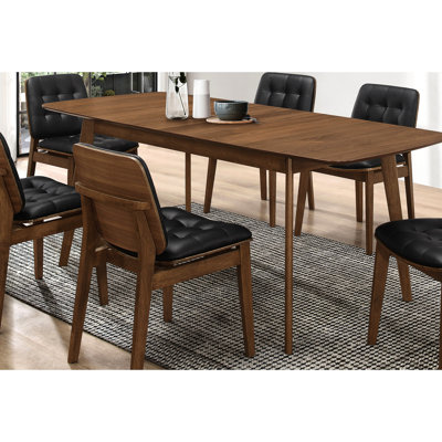 Natural Walnut Rectangular Dining Table With Extension Leaf, Mid - Century Intrigue For Room, Seats 6, Solid Wood And , Hairpin Base, 59 In Depth Mode