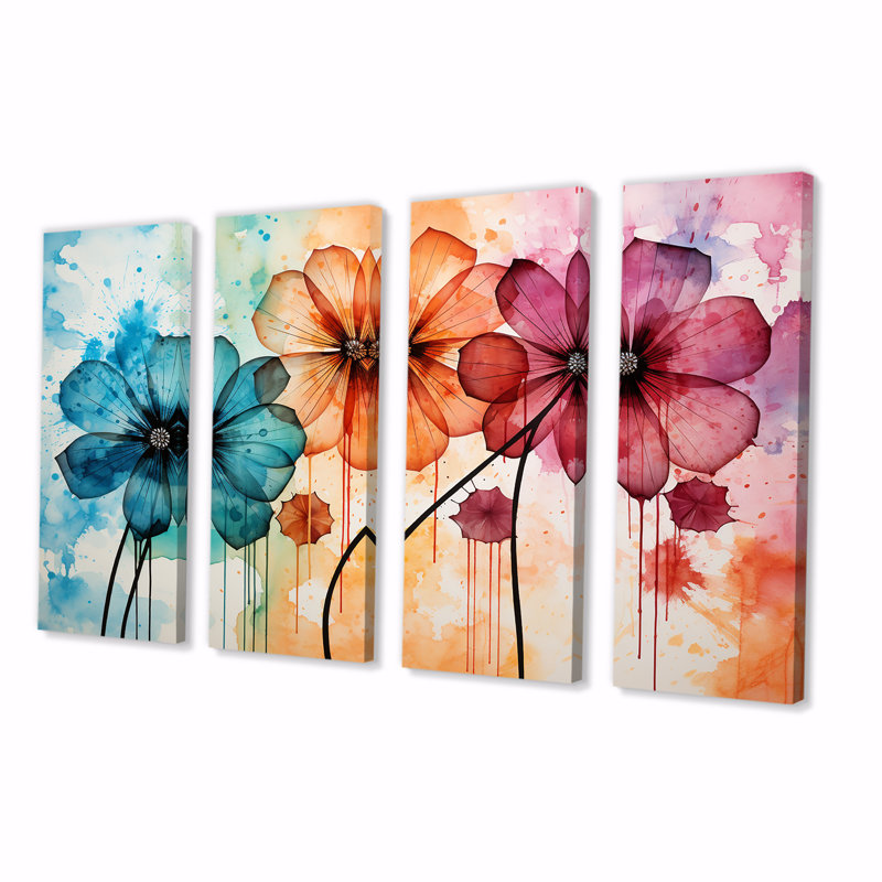 Aquarelle fleurs sauvages Wander Meadow - fleurs sauvages, ensemble d'art mural 4 pièces, H 28 po x l 48 po