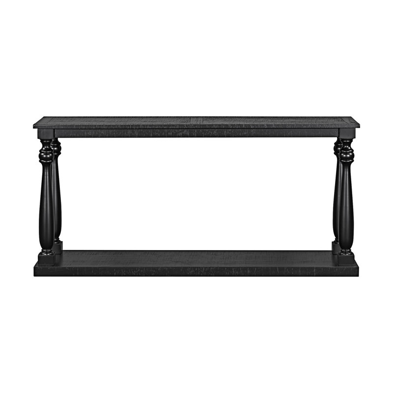 Wood Console Table With Bottom Shelf, Black