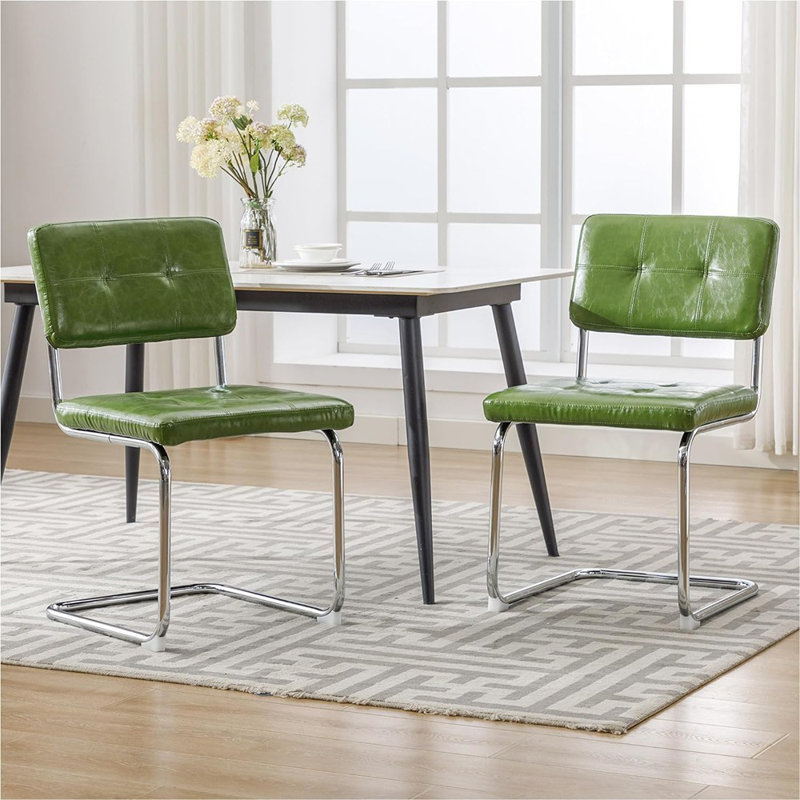 Chaise de salle à manger rembourrée Cambriah, Vert, Argent