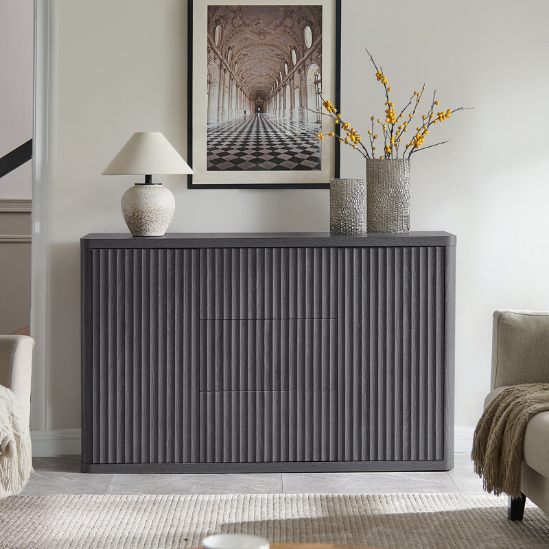 54.7''W Modern Fluted Sideboard Buffet Cabinet  Storage Cabinet with Adjustable Shelves, Credenza Console Table for Dining Room, Living Room, Entryway