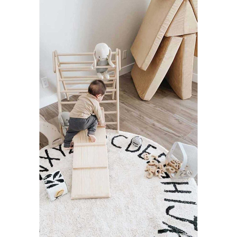 Washable Round Rug ABC Natural - Black