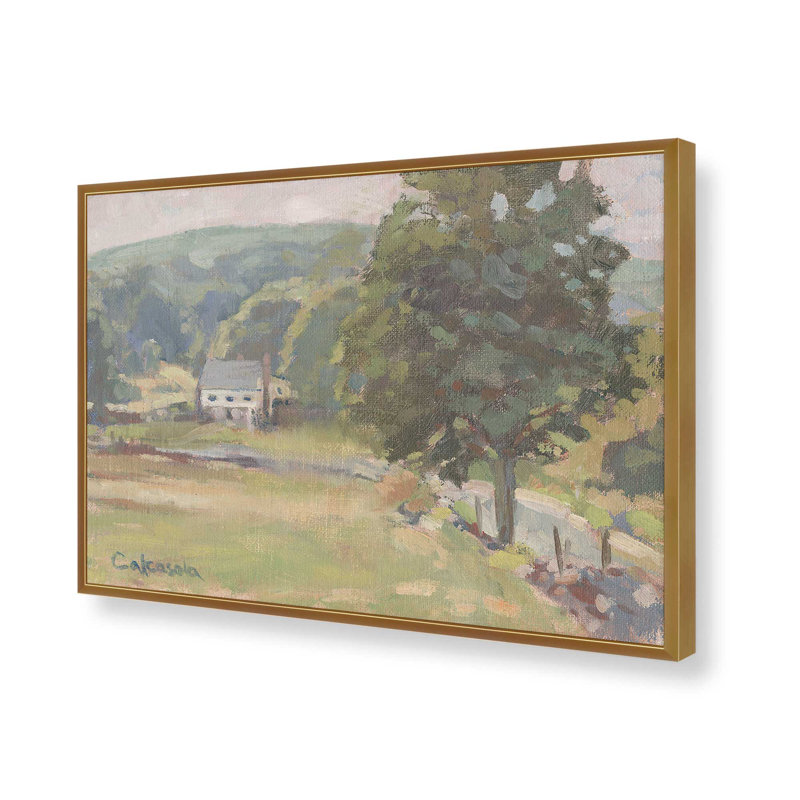 New England Countryside Home by Stephen Calcasola Art Print, 12" H x 16" W, Gold