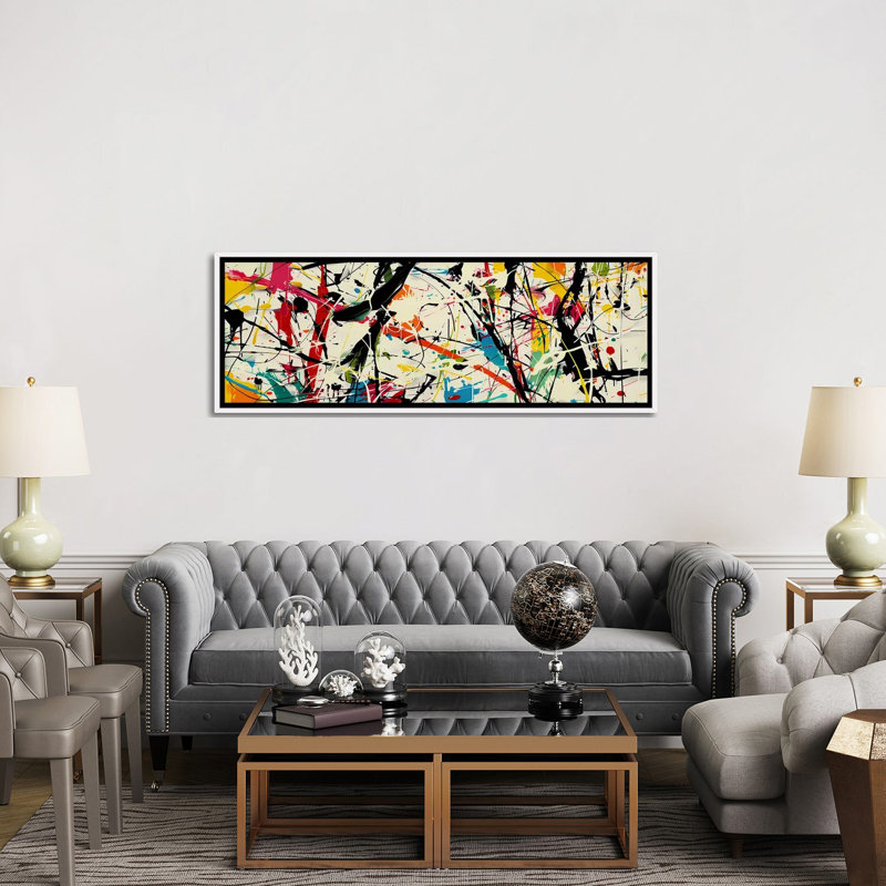 Pollock Wink, reproduction d'art mural, toile encadrée, H 20 po x l 60 po, Blanc