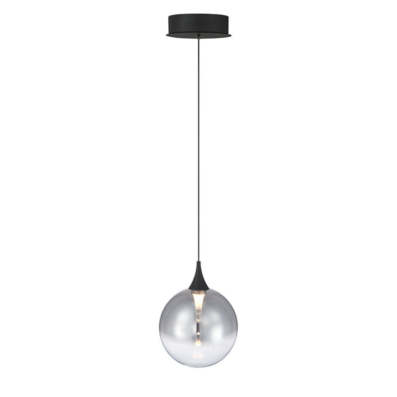 Iissa, luminaire suspendu, 6 po, noir mat, verre fumé, Ambre