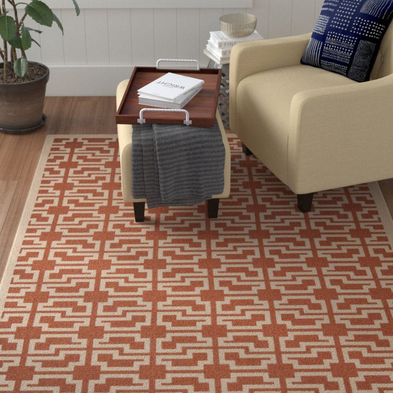 Arneshia Geometric Indoor / Outdoor Terracotta/Beige Area Indoor/Outdoor Area Rug, Rectangle 6'7" x 9'6"