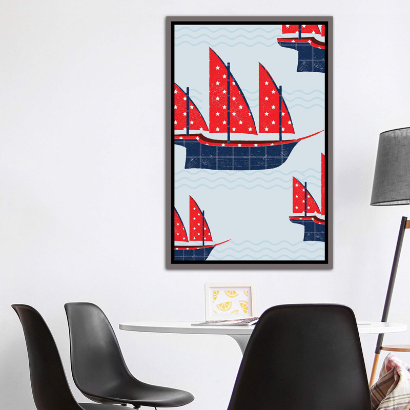 On the Water Xebecs - impression d'art graphique, H 60 po x l 40po x P 1,5 po, Toile avec cadre gris, Pas de tapis