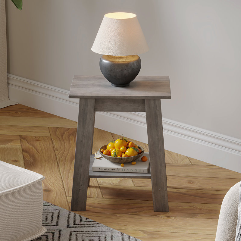 Small Side Table with 2-Tier Storage Shelf, Wood Nightstand for Bedroom, Living Room, or Entryway, Compact End Table