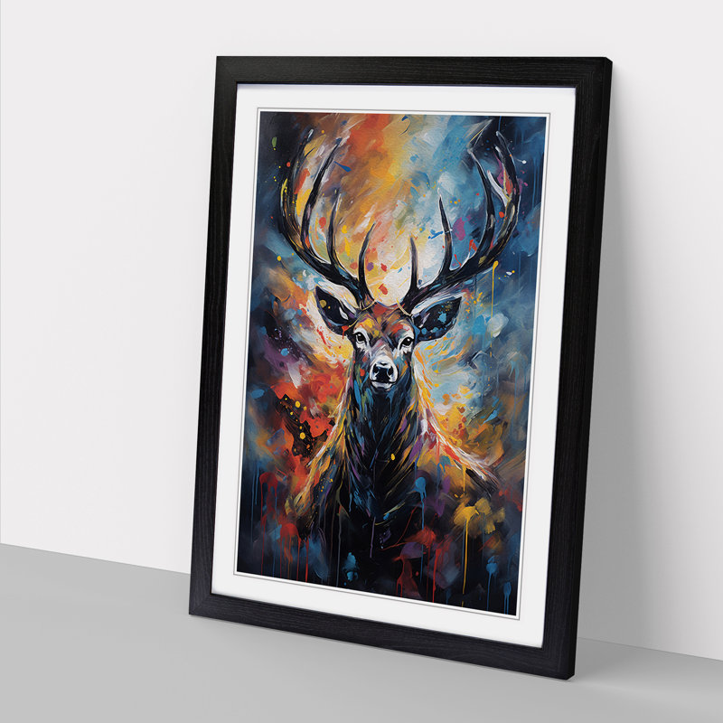 Deer Framed Print, Black Framed, 64cm H x 46cm W