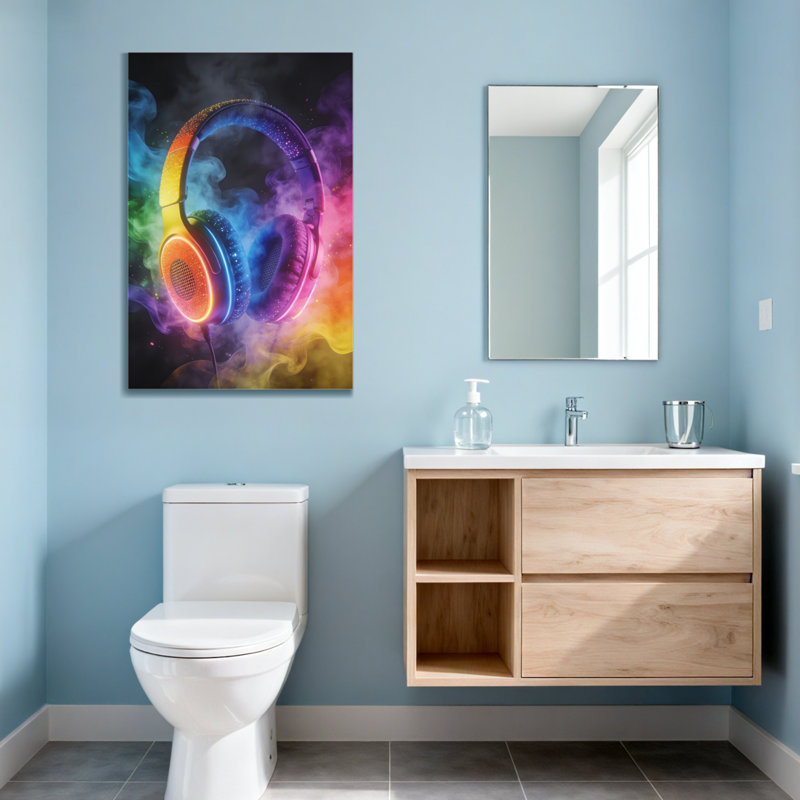 Abstrait casque coloré avec fond néon et fumée, H 24 po x l 16 po