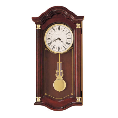 Lambourn I Modern & Contemporary Wall Clock, Windsor Cherry Hardwood Case with Dual-Chime Movement and Brass Lyre Pendulum
