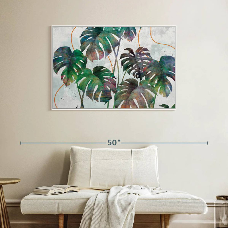 Feuilles de Monstera, Cadre flottant blanc, 40 po x 27 po