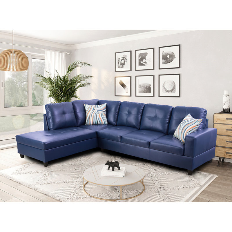 3-Piece Upholstered L-shaped Living Room Sectional, Left Hand Facing, Denim