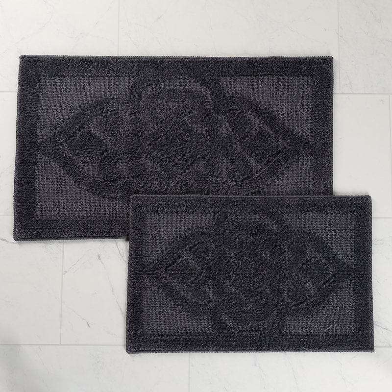 Myra Medallion Textured Machine Washable 2 Piece Bathroom Rug Set, Charcoal, MEDIUM- 2 Piece Set