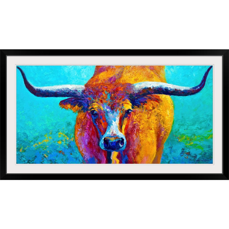 «Aidrianna Wide Spread Texas Longhorn» par Marion Rose, reproduction d'art encadrée, H 31 po x l 55 po x P 1 po