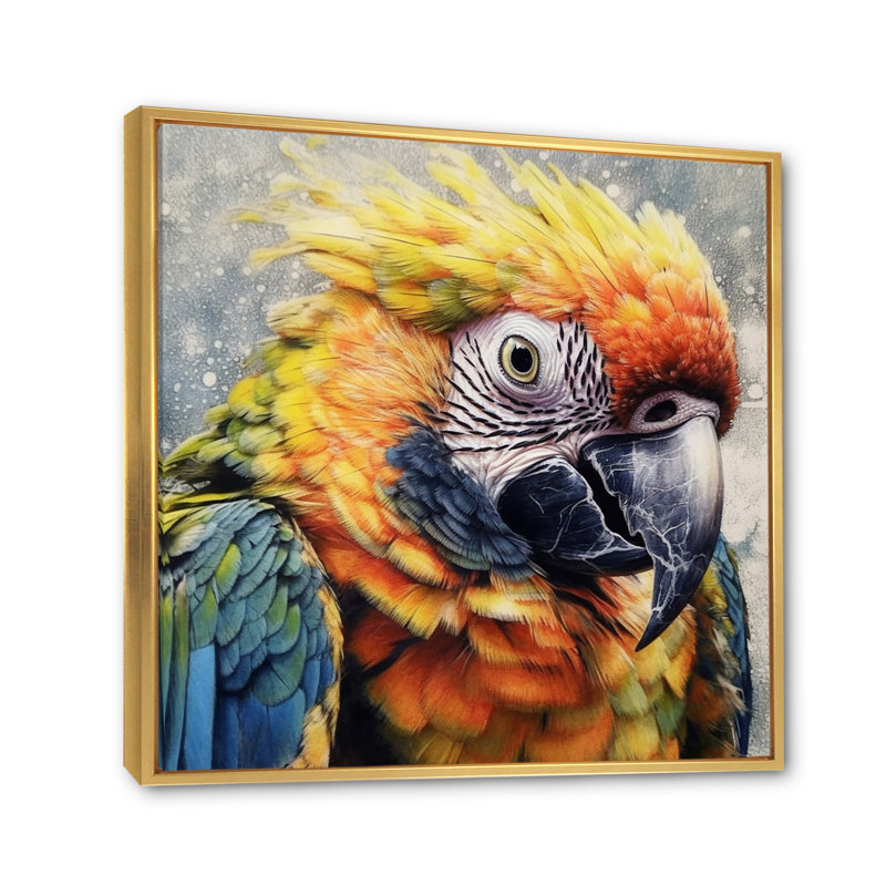 Perroquet tropical au paradis I sur toile, H 30 po x l 30 po x P 1 po, Cadre flottant doré