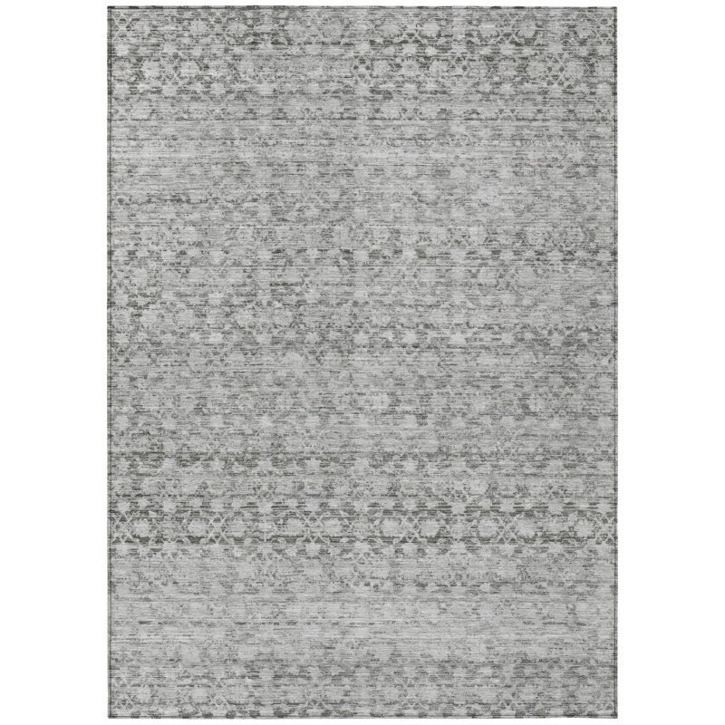Tapis intérieur / extérieur gris lavable à la machine Xhevrie, Rectangle 10 pi x 14 pi