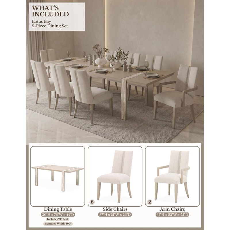 Lotus Bay Dining Set, 9 Pieces: Table, 8 Chairs