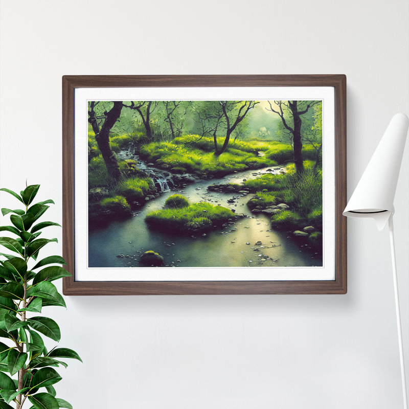 Summer Forest Stream Vol.6 - Single Picture Frame Painting, 46cm H x 64cm W x 2cm D, Walnut
