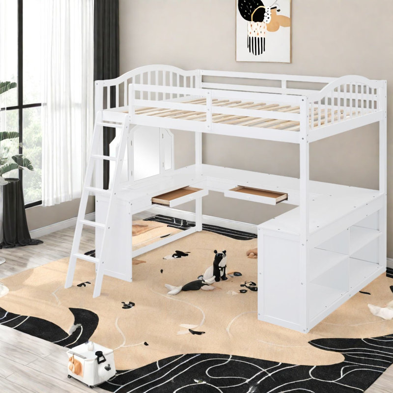 Lit mezzanine avec rangement, lit double en bois aggloméré moderne et compact pour la maison