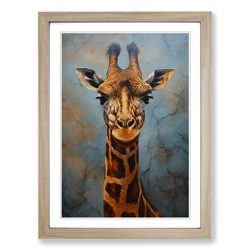 Giraffe Hard Edge Painting - Framed Print, 46cm H x 34cm W x 2cm D, Oak