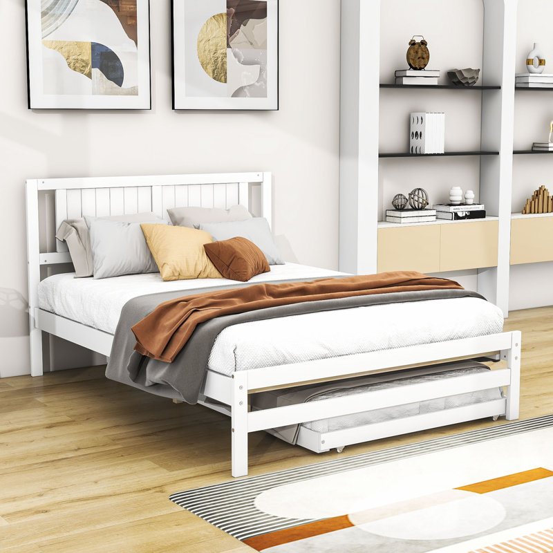 Lit plateforme en bois avec lit gigogne réglable Trentin, Blanc