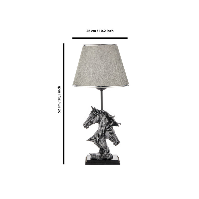 Elegant Table Lamp with Polyester Body and Wooden Base, 20.5 in Height | Fabric Cap (9.8 in Diameter) | On/Off Switch on Cable | CE Certified, E27 Socket Max 40W | American Traditional Wildlife Design, Silver & Black