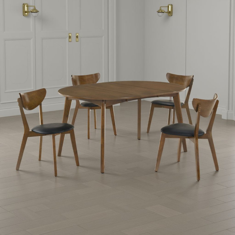 Ensemble de 4 tables de salle à manger à rallonge Josy, similicuir brun et noir