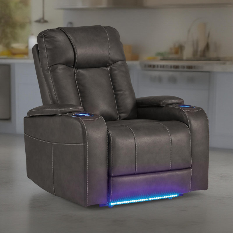Fauteuil inclinable électrique Callum, appui-tête réglable, similicuir, Gris anthracite