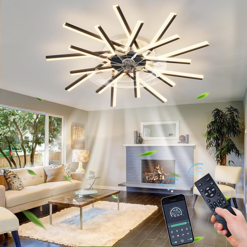 36.2In Modern Ceiling Fans With Lights,Flush Mount Ceiling Fan With Remote App Control,Dimmable 18 Heads Low Profile Ceiling Fan With 6 Speeds For Bedroom,Dining Room,Kitchen-Black