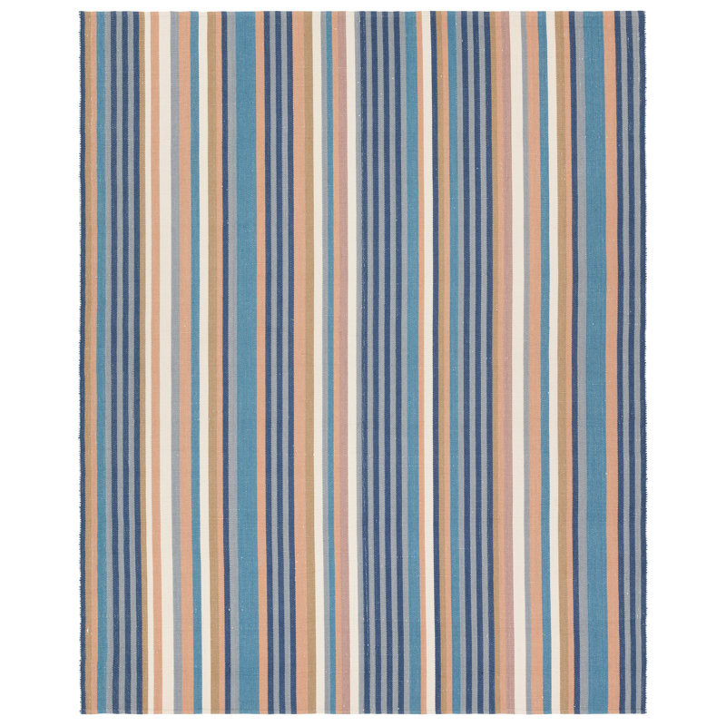 Tapis rayé bleu / crème / gris fait à la main Edeline, Tapis de couloir 3 pi x 8 pi