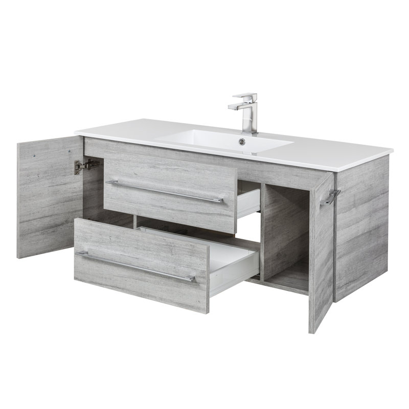 Meuble-lavabo simple 48 po avec plateau en marbre de culture Kato, Gris