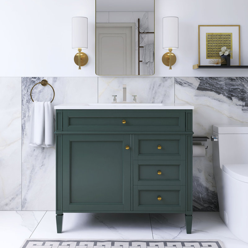 Meuble-lavabo sur pied 36 po, Vert, Doré